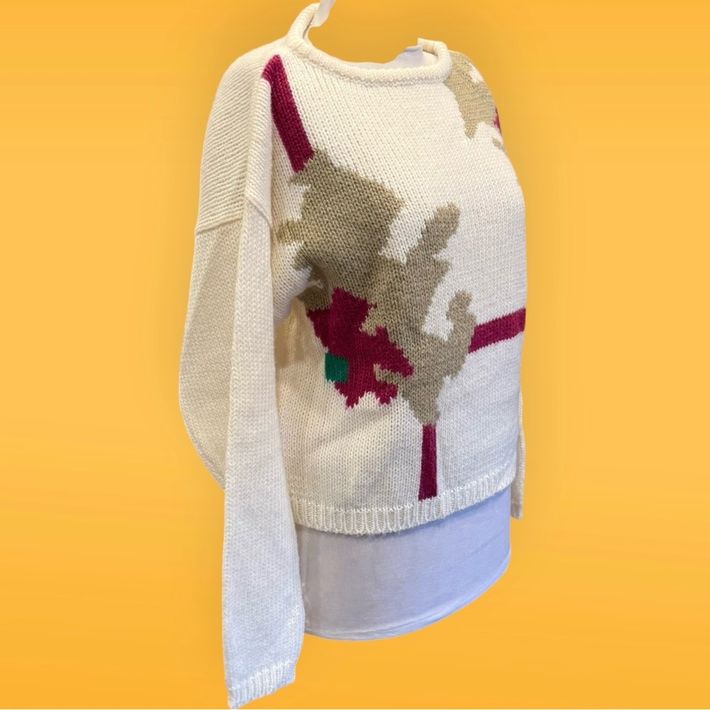 Vintage Esprit Sweater Womens Small Abstract Knit Crop 80s 90s Cream Maroon